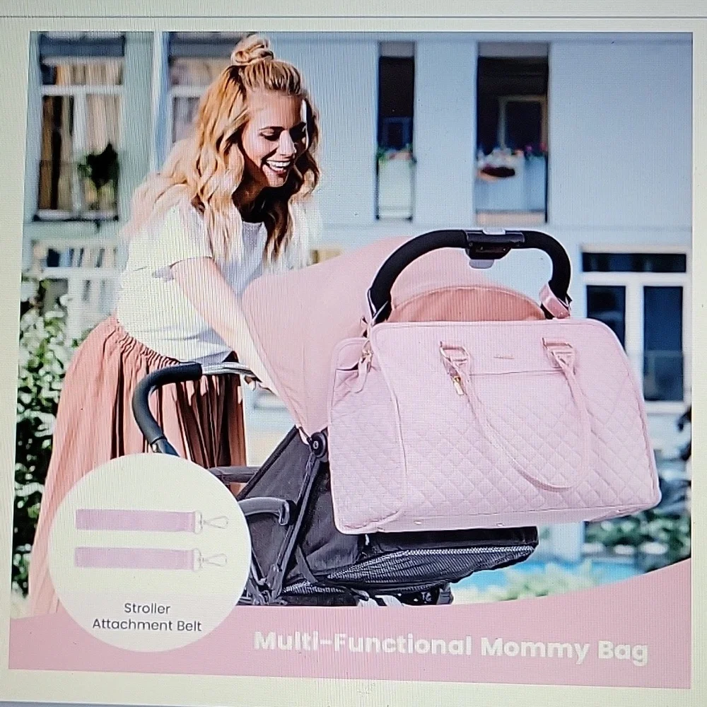 Lovevook pink rhombus diaper bag tote pacifier case change pad Weekender NEW…